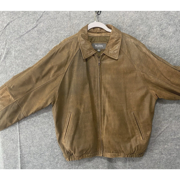 Vtg Wilsons Leather Motorcycle Bomber‎ Jacket Mens Sz L Cognac Brown 80's - Picture 2 of 16